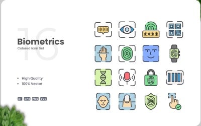 Conjunto de 16 iconos de colores biométricos