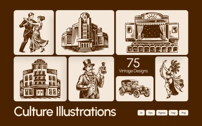 Conjunto de ilustraciones de cultura vintage