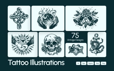 Conjunto de ilustraciones de tatuajes antiguos