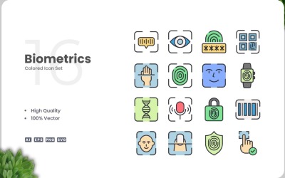 16 Biometrics Color Icon Set