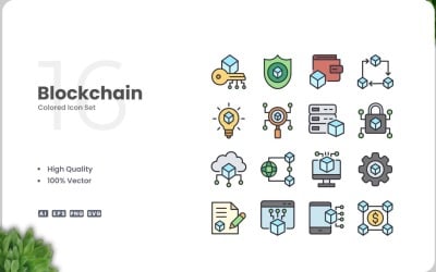 16 set di icone colorate Blockchain
