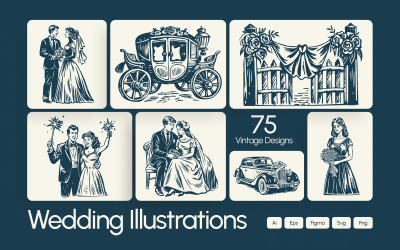 Set di illustrazioni di nozze d&amp;#39;epoca