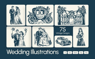 Vintage Hochzeitsillustrationssatz