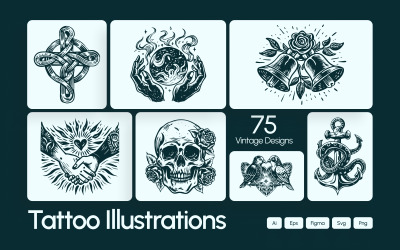 Vintage Tatuering Illustration Set