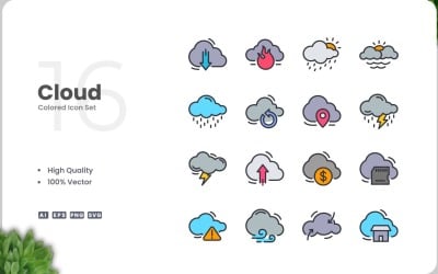 Collection de 16 couleurs d&amp;#39;icônes de nuages