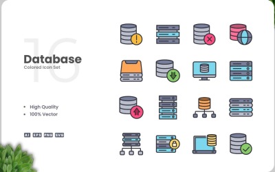 Ensemble de 16 couleurs d&amp;#39;icônes de base de données