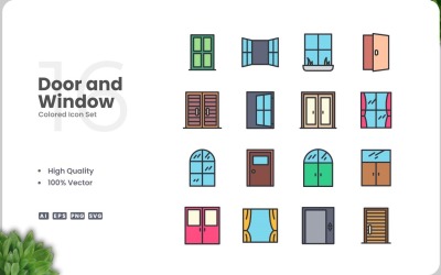16 Kapı ve Pencere Simgesi Renk Seti