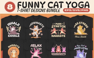 Komik Kedi Yoga Tişört Tasarımları Paketi