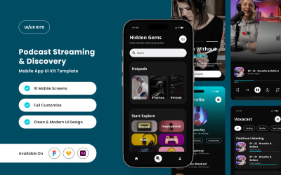 Voxa - Interfaccia utente dell&amp;#39;app mobile per lo streaming di podcast