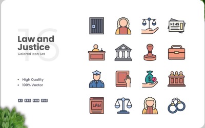 Conjunto de 16 ícones de leis e justiça