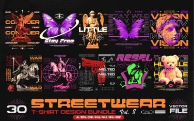 Pacchetto di design di magliette vettoriali Streetwear Vol.8