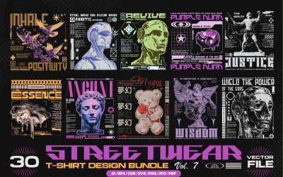 Paquete de diseños de camisetas vectoriales de ropa urbana, vol. 7