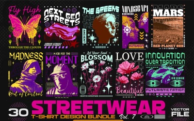 Zestaw projektów koszulek Streetwear Vector, tom 6