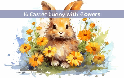 Conejito de Pascua con flores