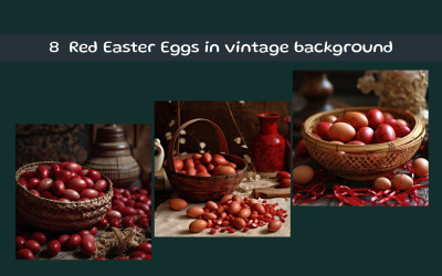 Red Easter Eggs in vintage background
