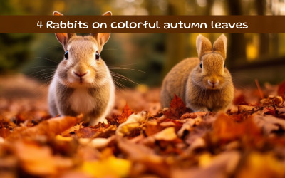 Conigli su foglie autunnali colorate