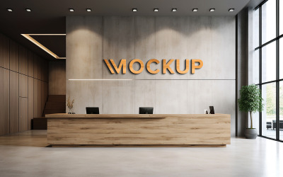 Hotel office 3d wooden logo mockup on wooden wall indoor
