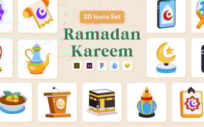 40 icone vettoriali piatte del Ramadan