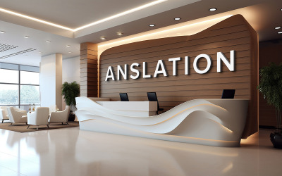 Office counter 3d white logo mockup psd