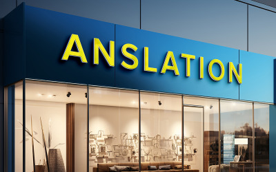 Yellow 3d logo mockup on dark blue building wall psd free download