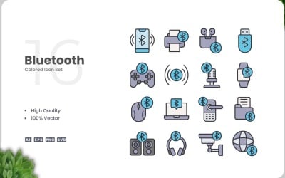 16 Bluetooth Icon Color Set