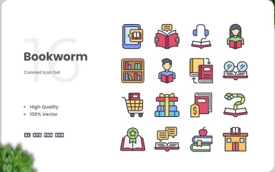 16 Bookworm Icon Color Set