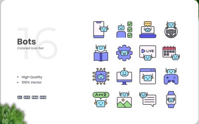 16 Bots-pictogramkleurencollectie