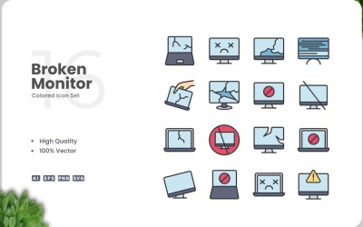 16 Broken Monitor Icon Color Set