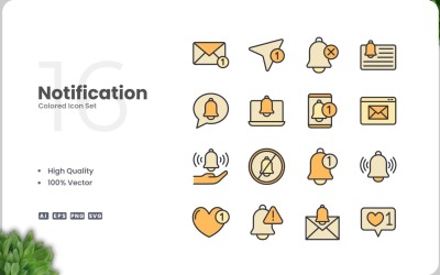Ensemble de 16 couleurs d&amp;#39;icônes de notification