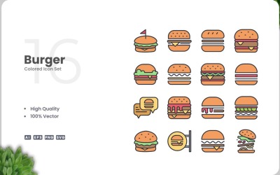16 Burger-Symbol-Farbsammlung