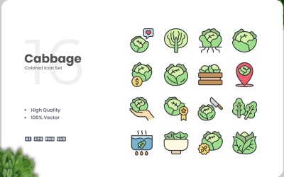 16 Cabbage Icon Color Set