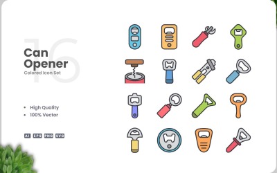 16 Can Opener Icon Color Set