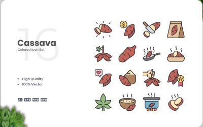 16 Cassava Icon Color Set