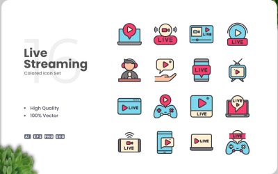 16 Live streaming-pictogramkleurenset
