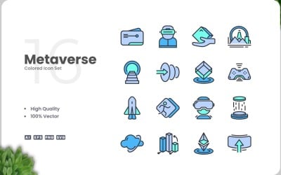 16 Metaverse Icon Color Set