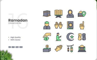 16 Ramadan Ikon färguppsättning