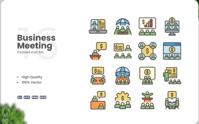 16 Üzleti találkozó ikon színkészlet