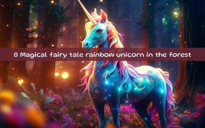 Fiaba magica unicorno arcobaleno nella foresta