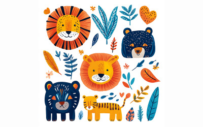 Cute Jungle Animals White Background