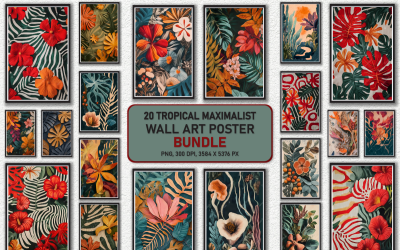 Pacote de pôsteres de arte de parede tropical maximalista