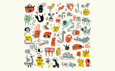 Söta doodle monster och varelser