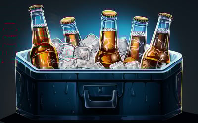 Chilled Beers in a Metal Cooler Bottles Cooler Ice Cold Drinks