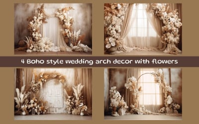 Boho stil bröllop valv inredning med blommor