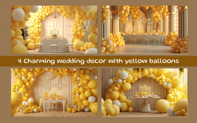 Encantador fondo de boda con globos amarillos.