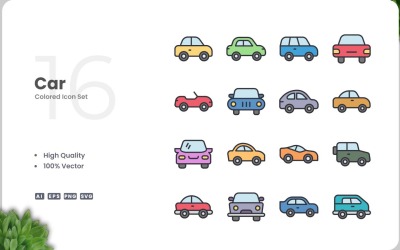 16 Car Icon Color Collection