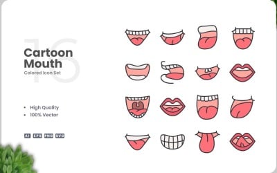 16 Cartoon Mond Pictogram Kleurenset