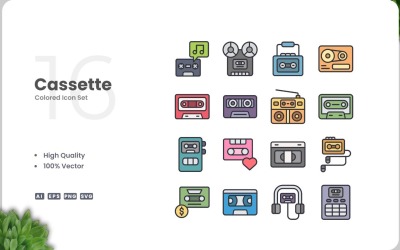 16 Cassette Icon Color Set