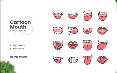 16 set di icone di bocca dei cartoni animati