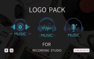Modello di pacchetto logo musicale per studio di registrazione