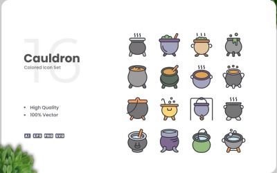 16 Cauldron Icon Color Set